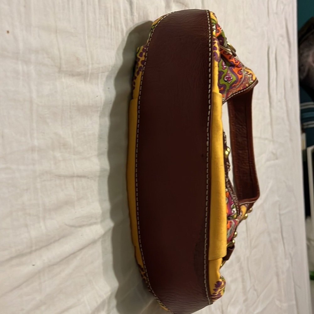 Isabella Fiore Cheerful Fabric and Leather Brass Studded Baguette Shoulder Bag - Picture 8 of 16